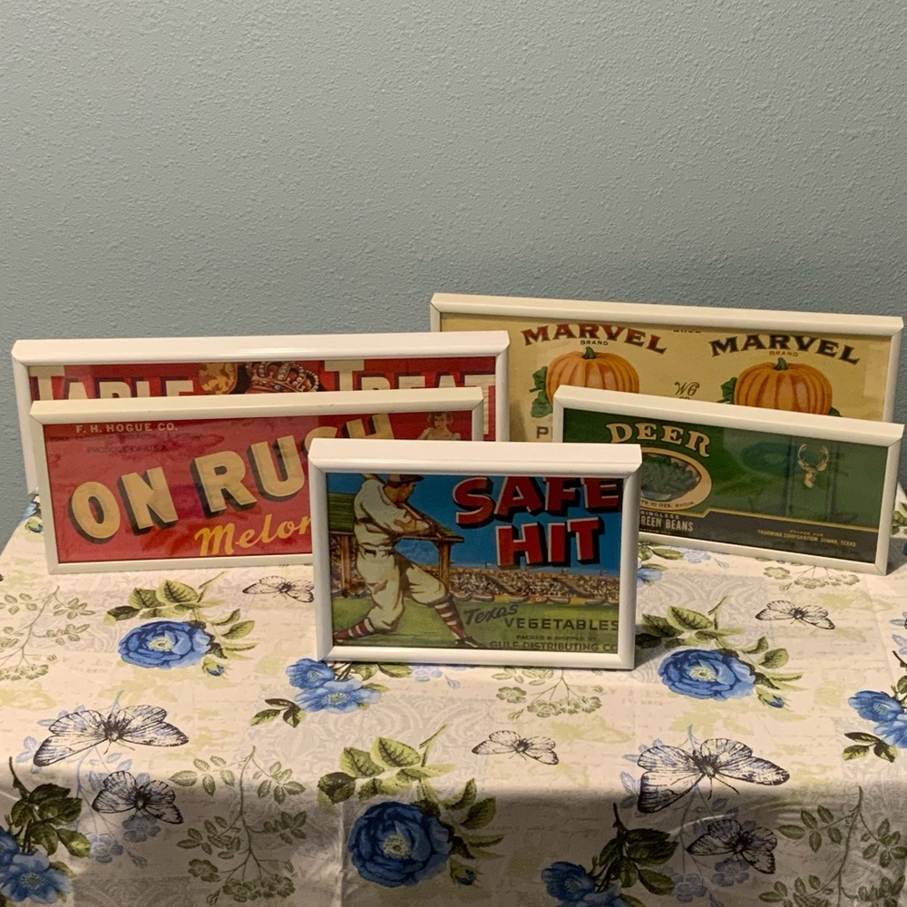 VINTAGE Professionally Framed Antique Can Labels Set of 5